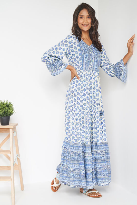 Blue Floral Fit & Flare Dress, Blue, image 4